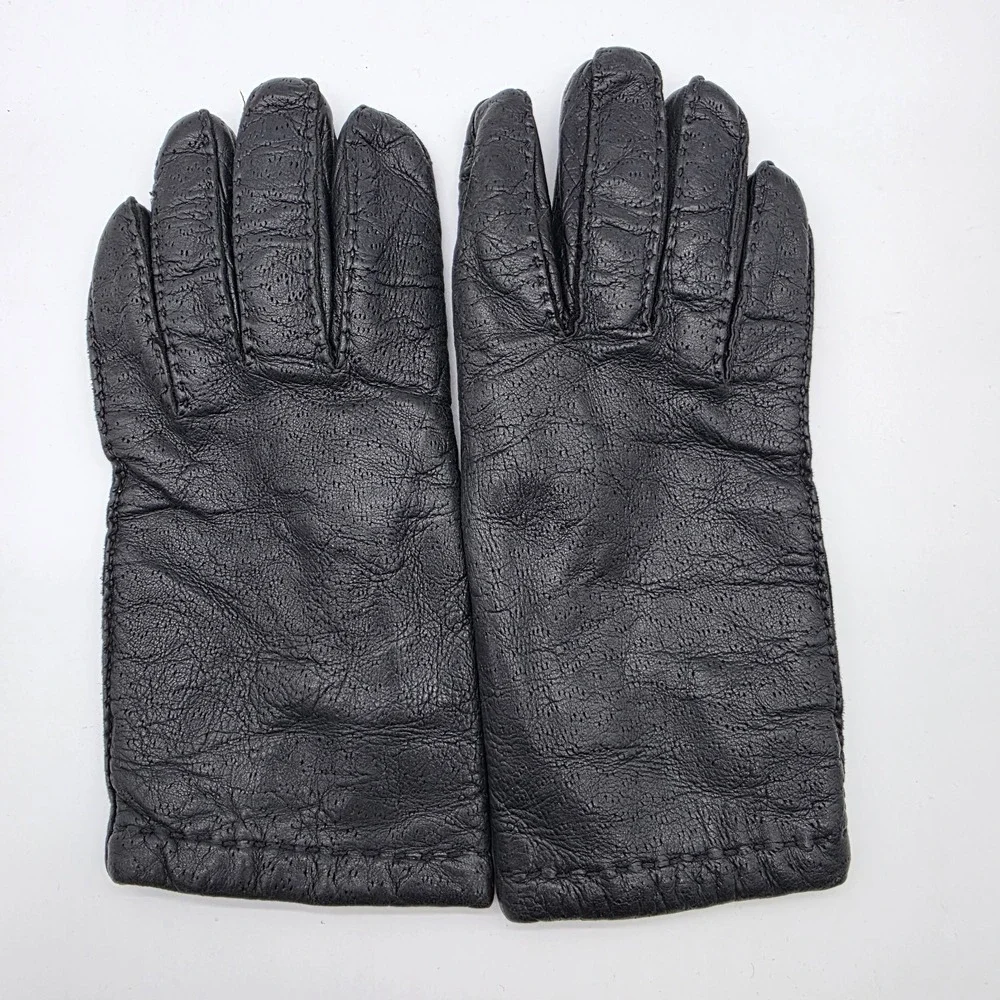 Grandoe Black Leather Gloves Sz S Acrylic Lined Classic